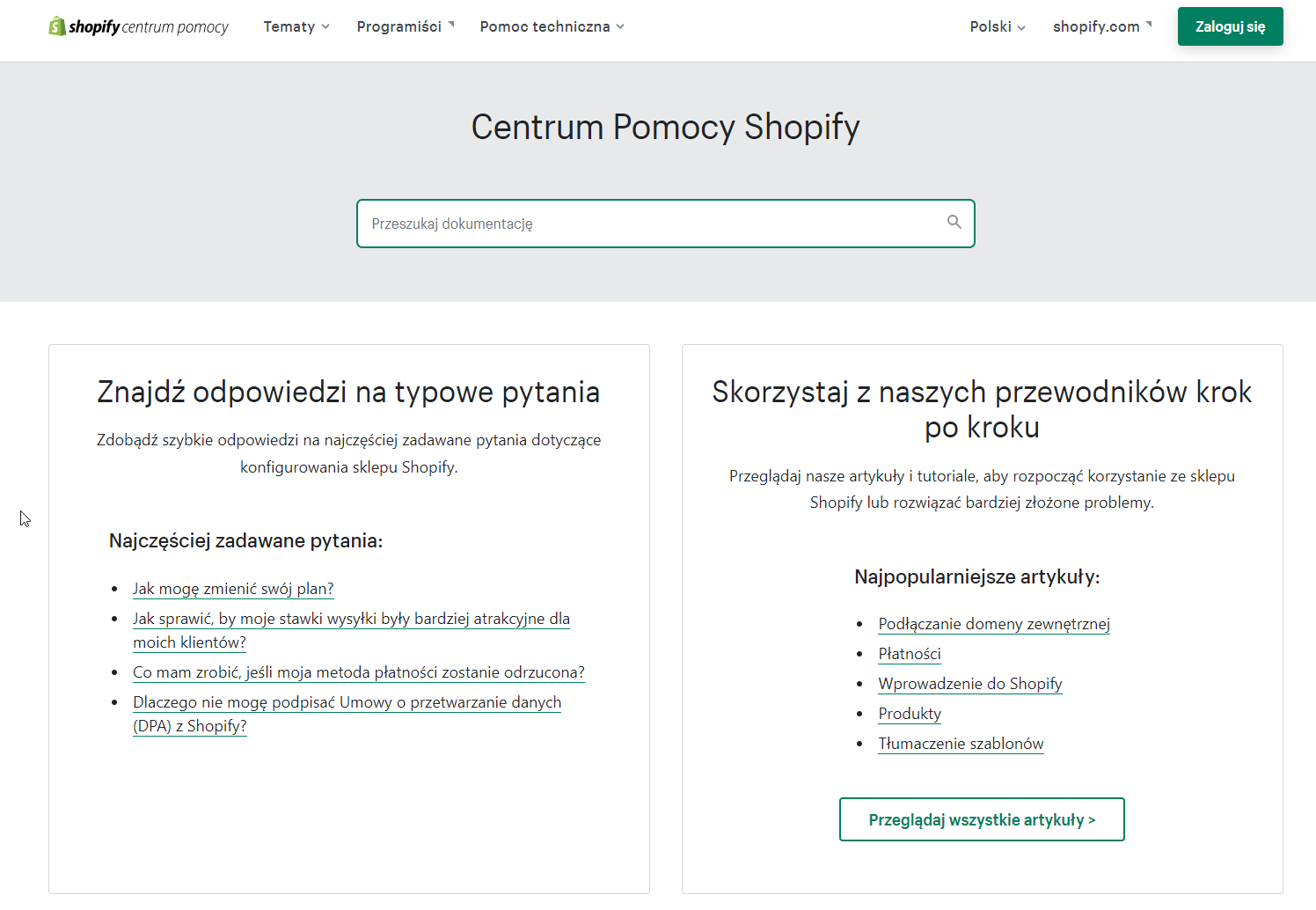 Centrum Pomocy Shopify
